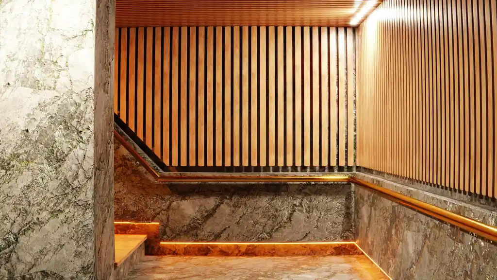 Sophisticated interior staircase and lighting