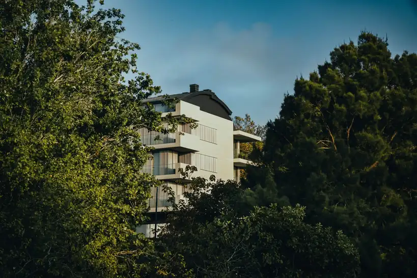 Modern hotel architecture integrated with nature